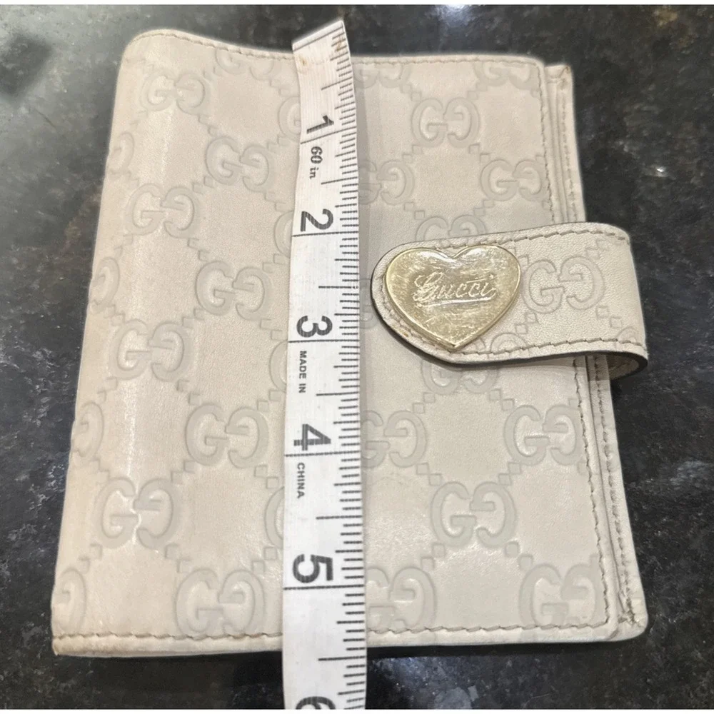 Gucci Cream Monogram Heart Snap Passport Wallet